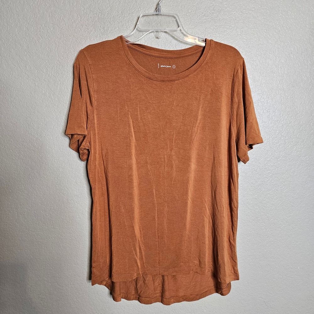 Plain Jane Women Large Basic Crew Neck Short Sleeve‎ T Shirt Rust